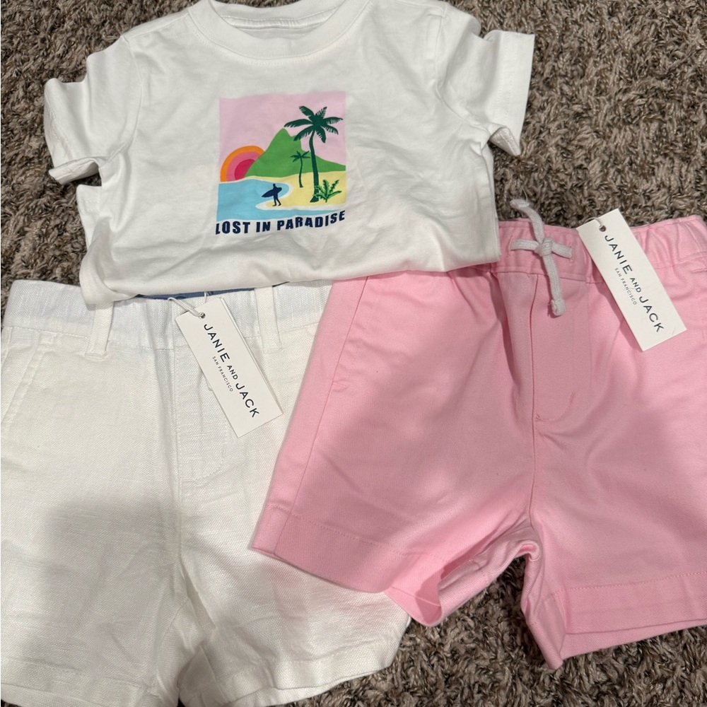 Janie and Jack Tropical Graphic Tee with Pink and White Shorts